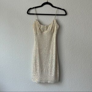 Cream Embellished Sequin Mini Dress